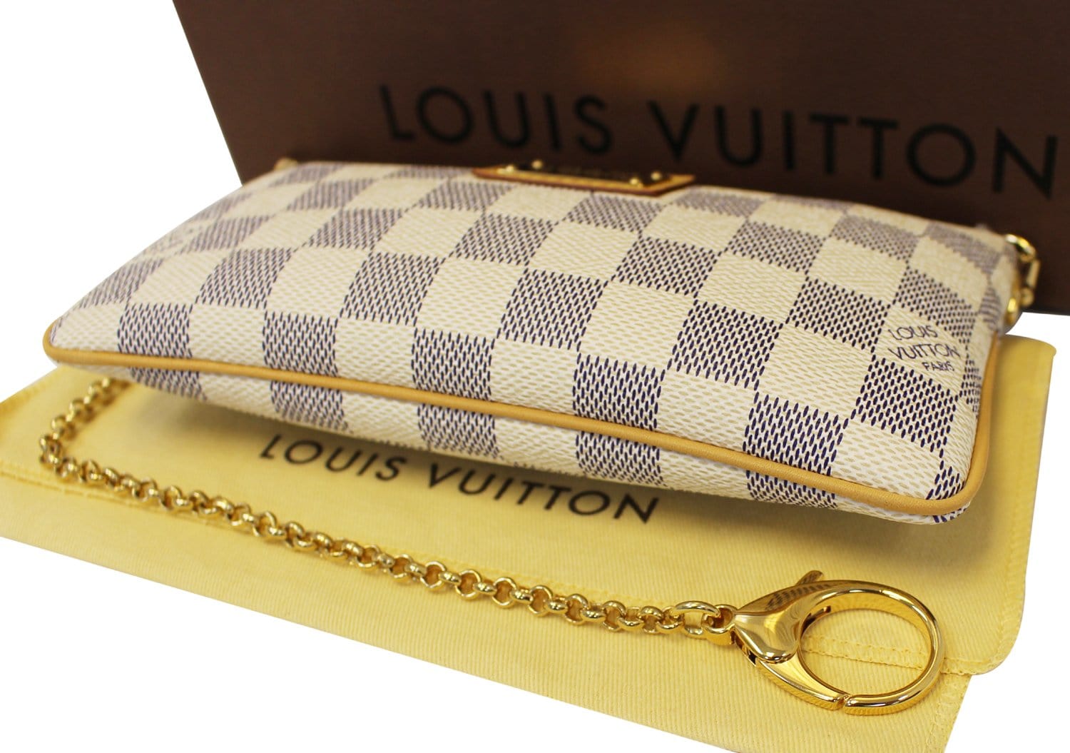 White Louis Vuitton Damier Azur Pochette Milla Trunks Labels MM Baguette, Louis  Vuitton LV408