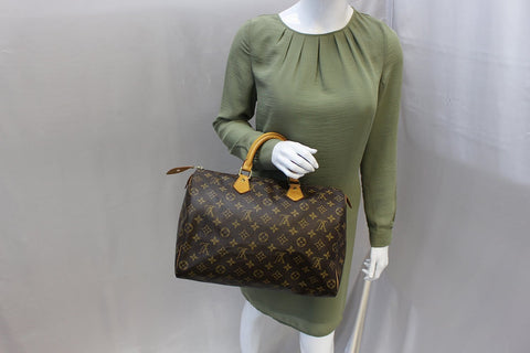 LOUIS VUITTON Monogram Canvas Speedy 35 Brown Satchel Bag