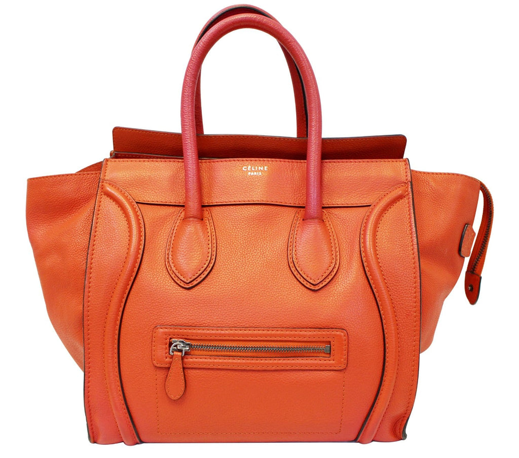 CELINE Orange Smooth Leather Mini Luggage Tote Bag