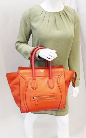 CELINE Orange Smooth Leather Mini Luggage Tote Bag