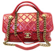 CHANEL Red Quilted Glazed Calfskin Leather Large Castle Rock Top Handle Bag