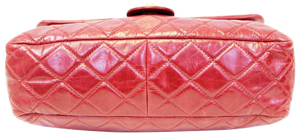 CHANEL Red Quilted Glazed Calfskin Leather Large Castle Rock Top Handle Bag