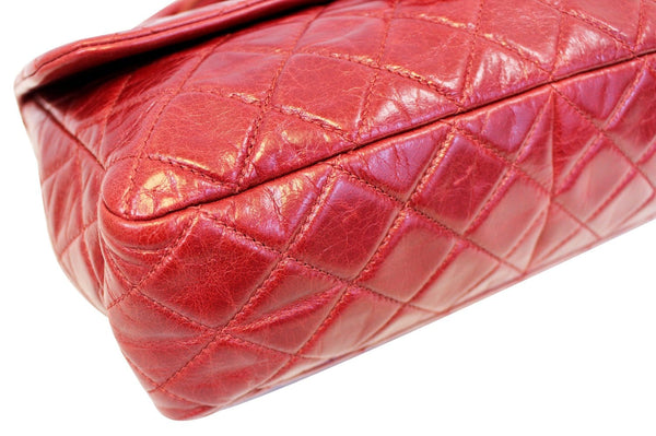 CHANEL Red Quilted Glazed Calfskin Leather Large Castle Rock Top Handle Bag