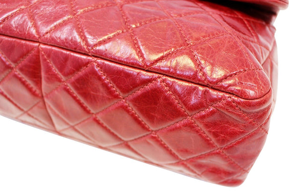 CHANEL Red Quilted Glazed Calfskin Leather Large Castle Rock Top Handle Bag