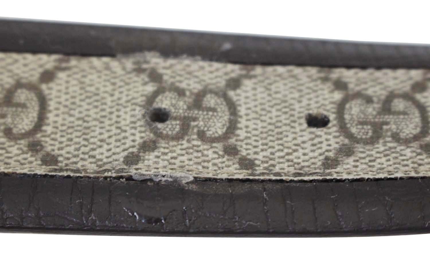 Auth GUCCI Brown Monogram Canvas Leather Silver Interlocking G Buckle Belt  85/34