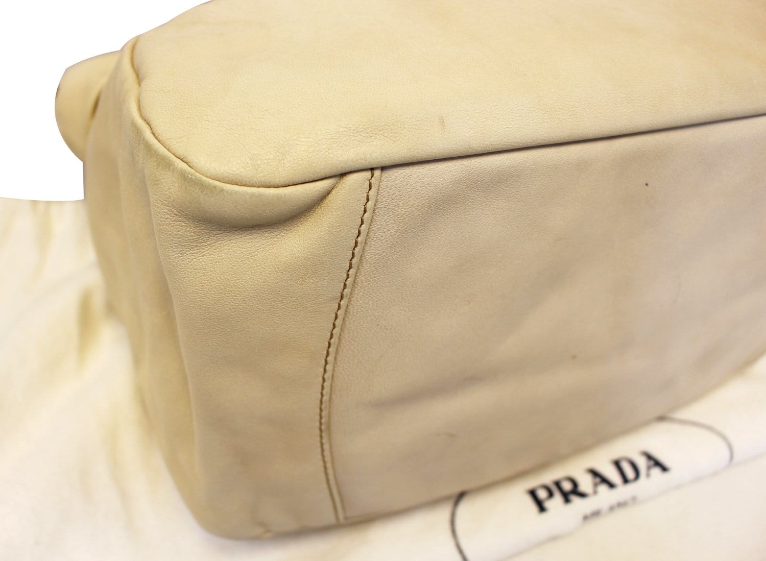 Sold at Auction: Prada Nappa Ruffle Beige Mordor Shoulder Bag