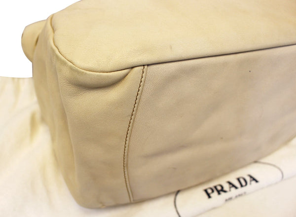 PRADA Nappa Frills Shopping Beige Leather Tote Bag