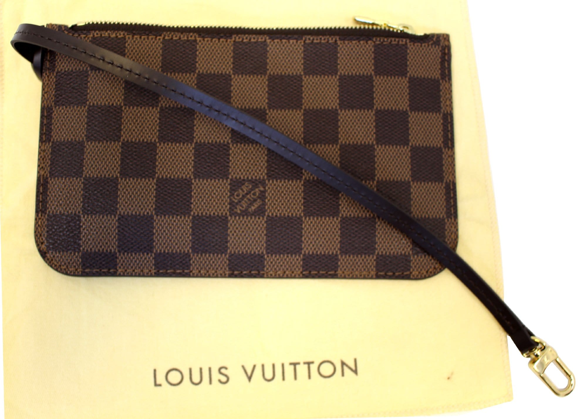 Louis Vuitton Damier Ebene Neverfull Pochette PM Wristlet Pouch 41lk66
