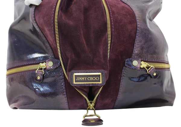 JIMMY CHOO Purple Liquid Patent Leather and Suede Mona Tote Bag