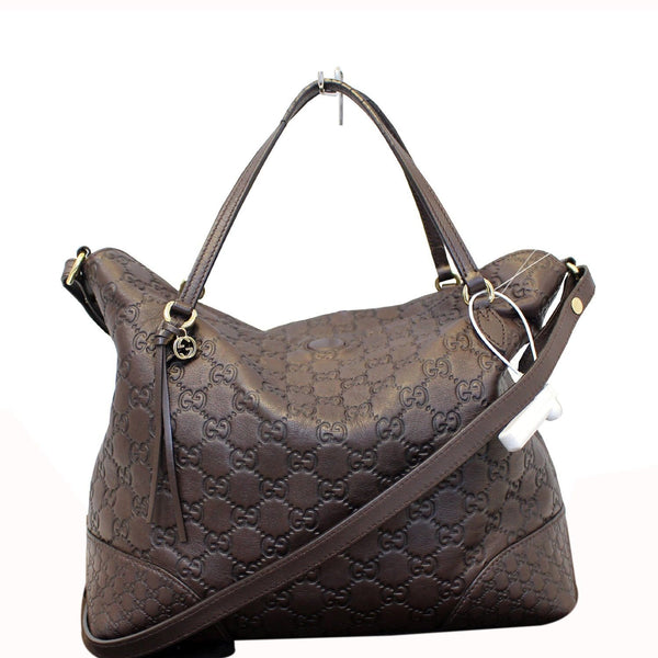 GUCCI Guccissima Leather Bree Top Handle Bag Dark Brown