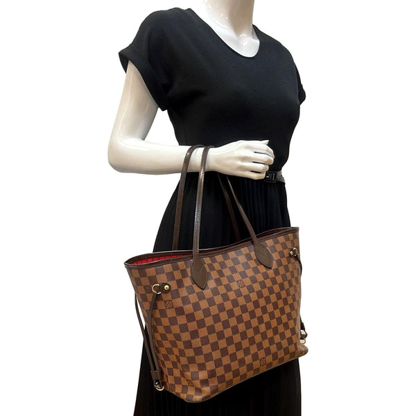 LOUIS VUITTON Neverfull MM Damier Ebene Shoulder Tote Bag Brown