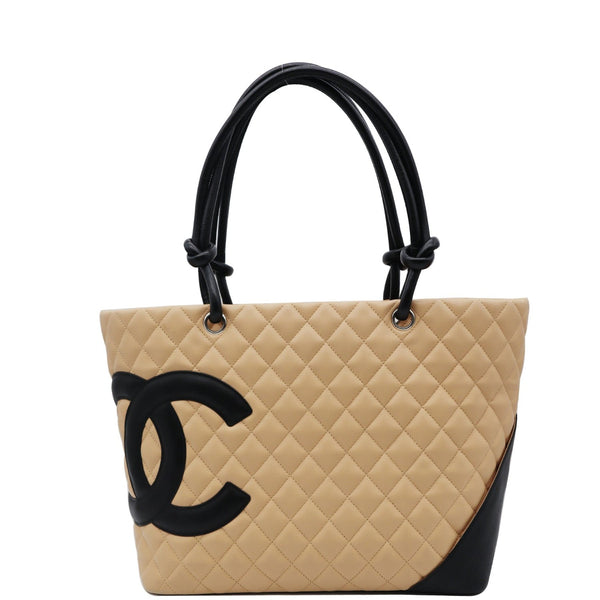 CHANEL Cambon Ligne Large Quilted Leather Tote Bag Beige