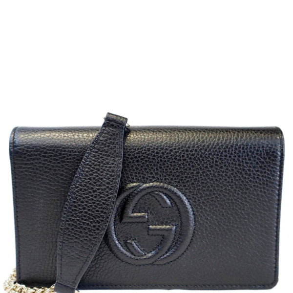 Gucci Soho Leather Wallet On Chain Crossbody Bag Black - Front